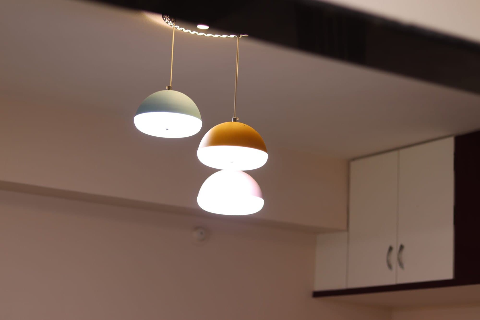 Pendant lights over a kitchen counter