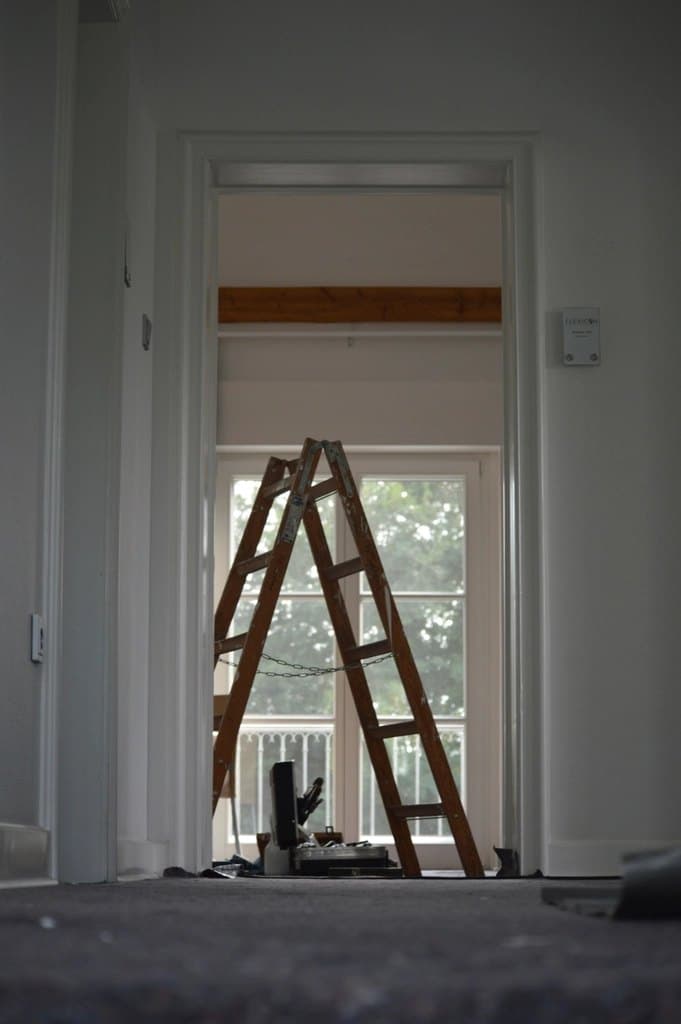 Step ladder set up in a room ready for ceiling work